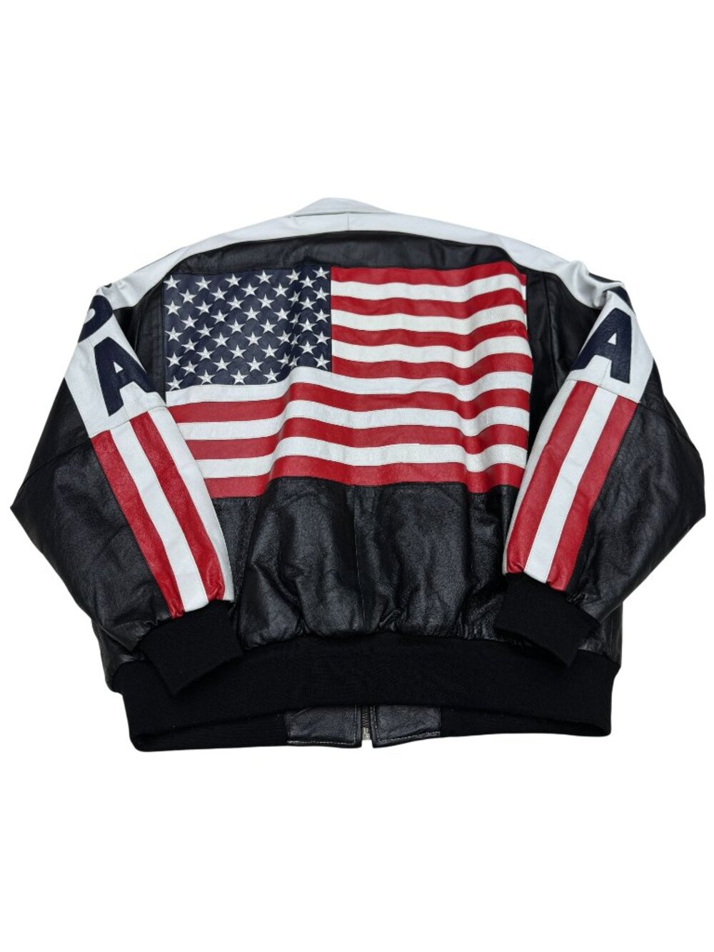 Vintage Michael Hoban WHEREMI USA Flag Leather Bomber Jacket Men's, Size XL